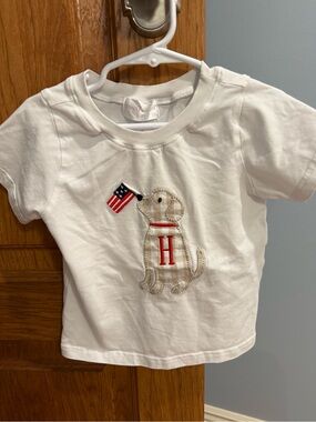 Cecil & Lou White Kids' Dog Applique T-Shirt with Flag Detail